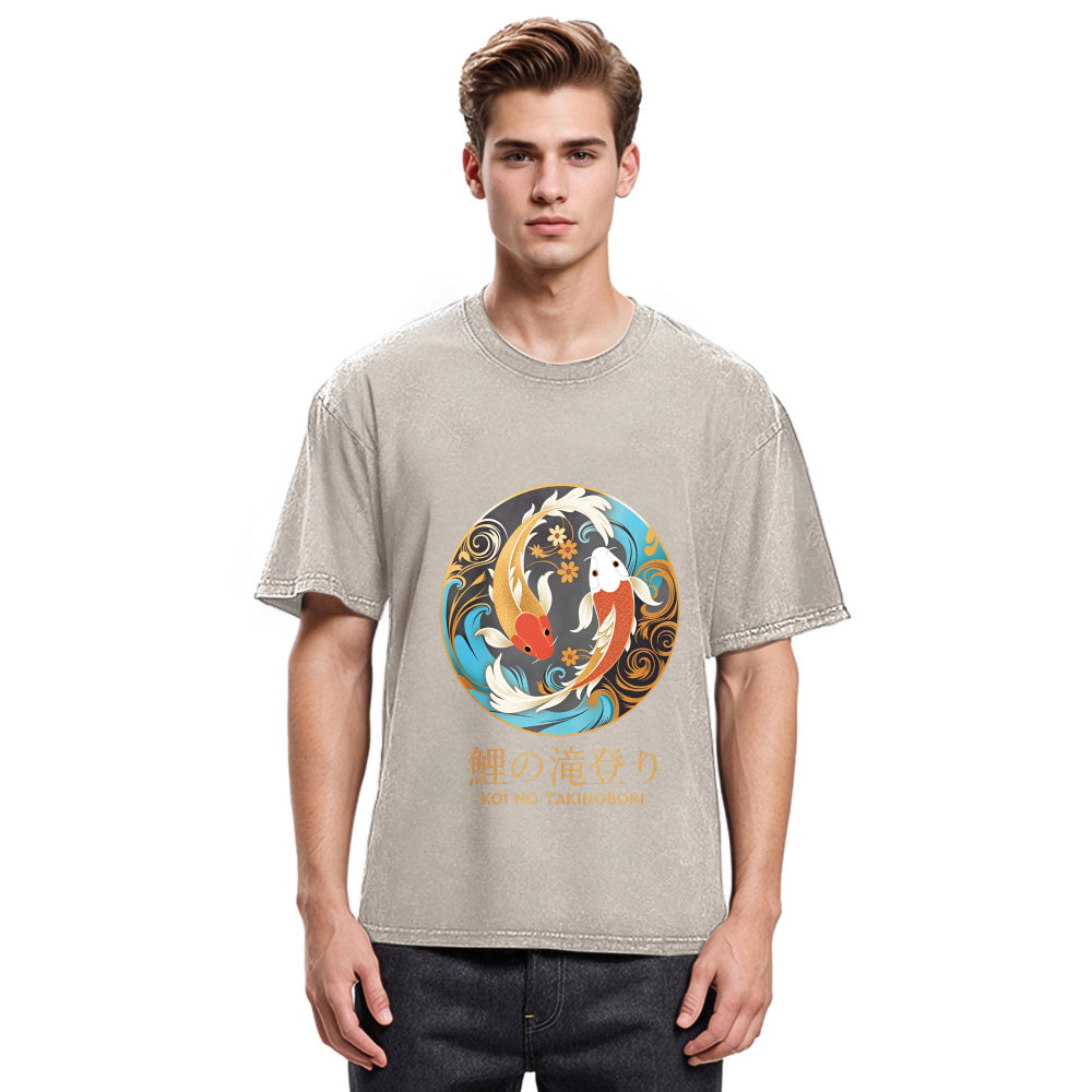 Tokyosol Two Koi Carps Washed T-Shirt