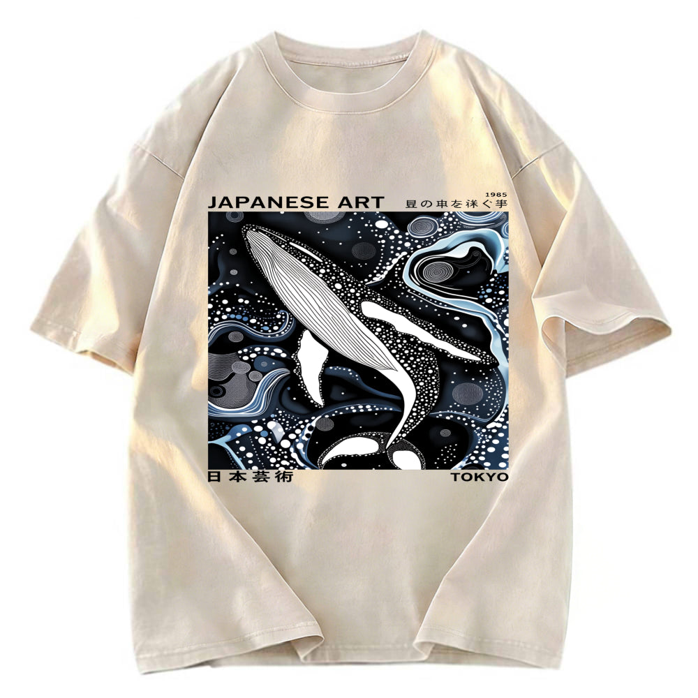 Tokyosol Polka Dot Art Whale Washed T-Shirt