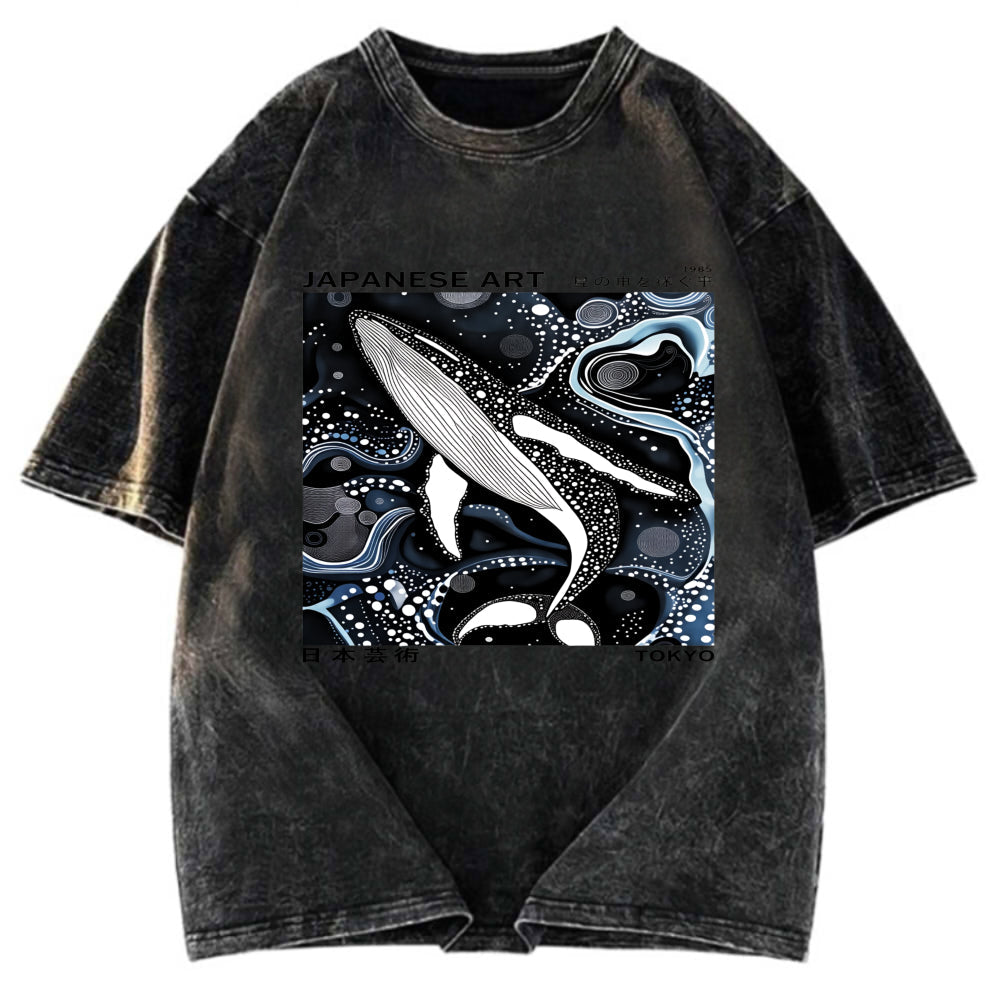 Tokyosol Polka Dot Art Whale Washed T-Shirt
