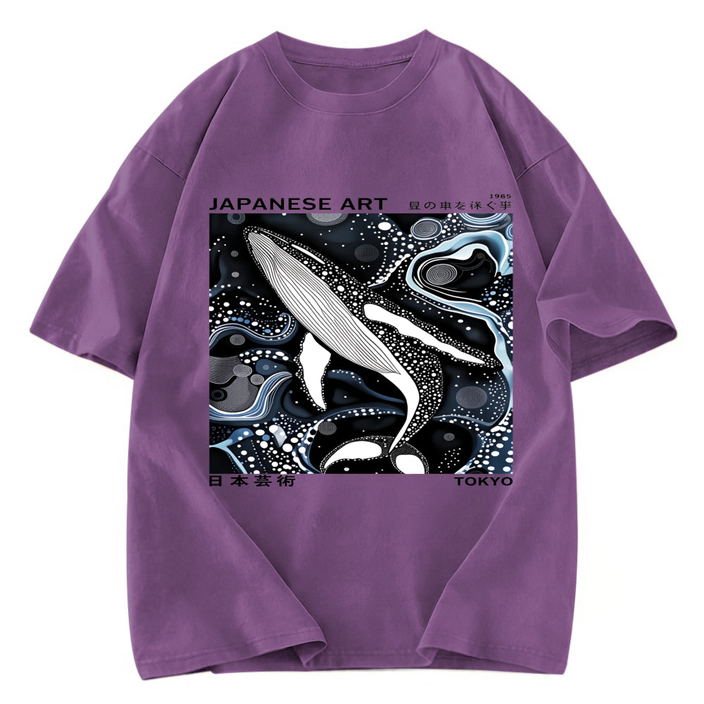 Tokyosol Polka Dot Art Whale Washed T-Shirt