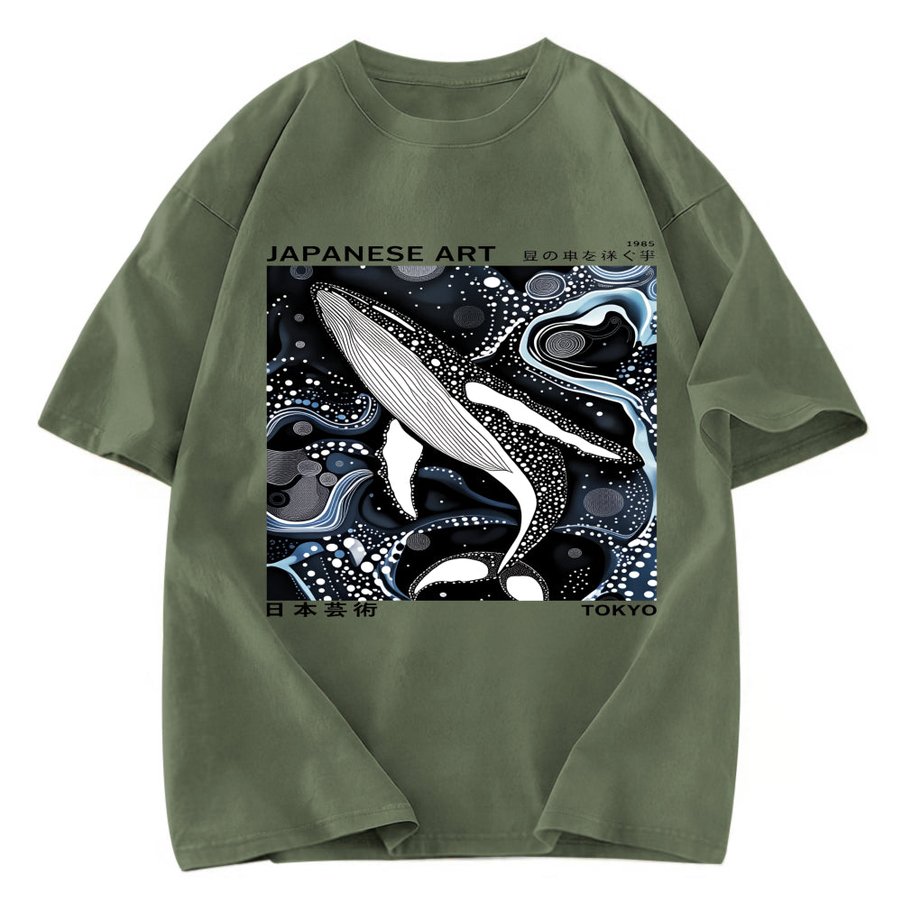 Tokyosol Polka Dot Art Whale Washed T-Shirt