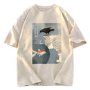 Tokyosol Crow And Cat Watching Fish Washed T-Shirt