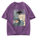 Tokyosol Crow And Cat Watching Fish Washed T-Shirt