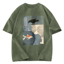 Tokyosol Crow And Cat Watching Fish Washed T-Shirt