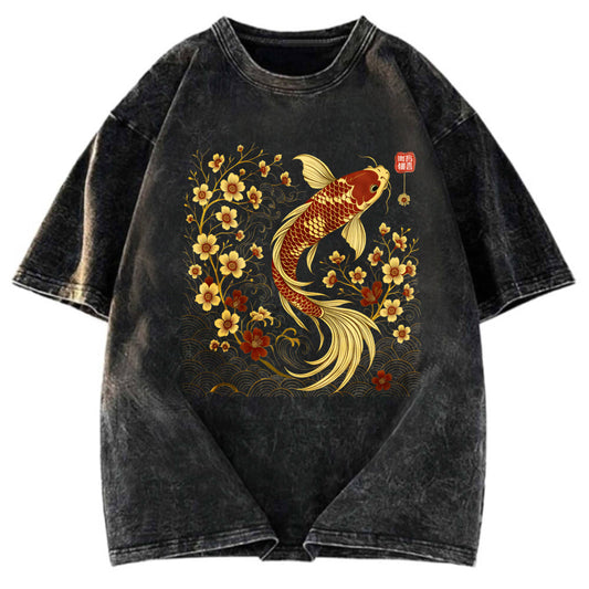 Tokyosol Vintage Sakura And Koi Raglan Long Sleeve T-shirt