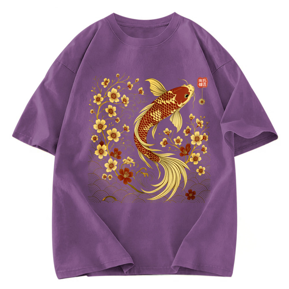 Tokyosol Vintage Sakura And Koi Raglan Long Sleeve T-shirt