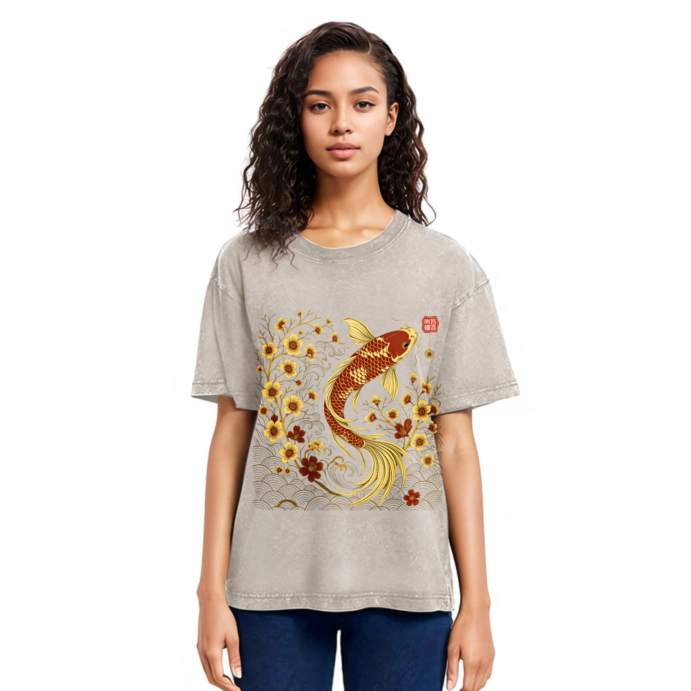 Tokyosol Vintage Sakura And Koi Raglan Long Sleeve T-shirt