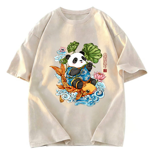 Tokyosol Lotus Bliss Panda Washed T-Shirt