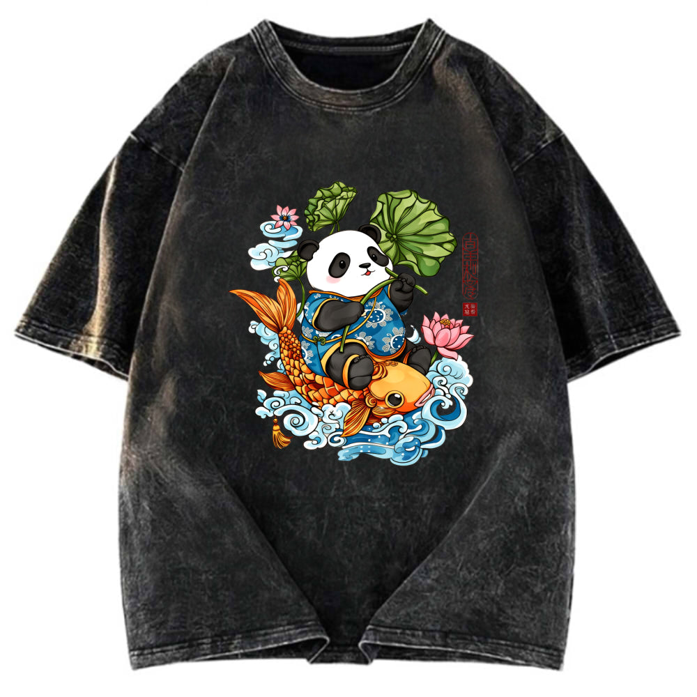 Tokyosol Lotus Bliss Panda Washed T-Shirt
