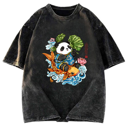 Tokyosol Lotus Bliss Panda Washed T-Shirt