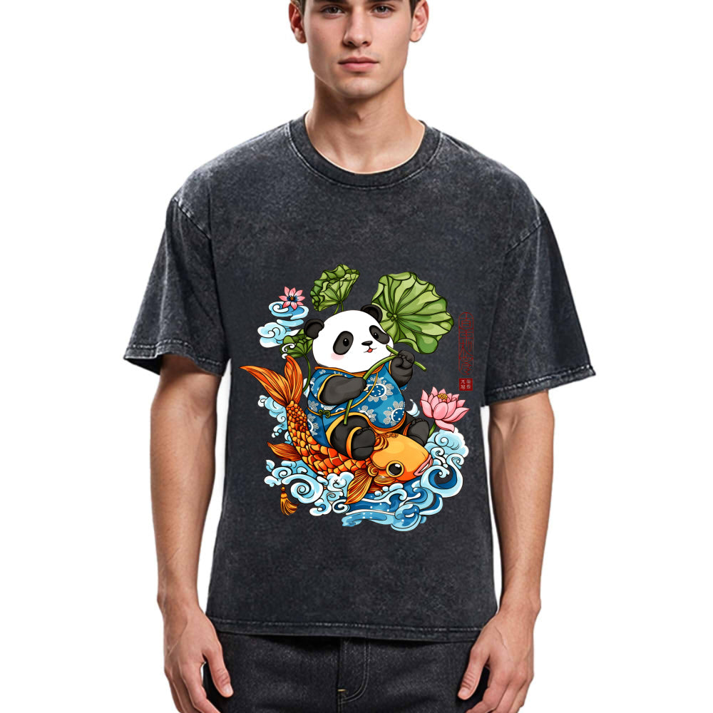 Tokyosol Lotus Bliss Panda Washed T-Shirt