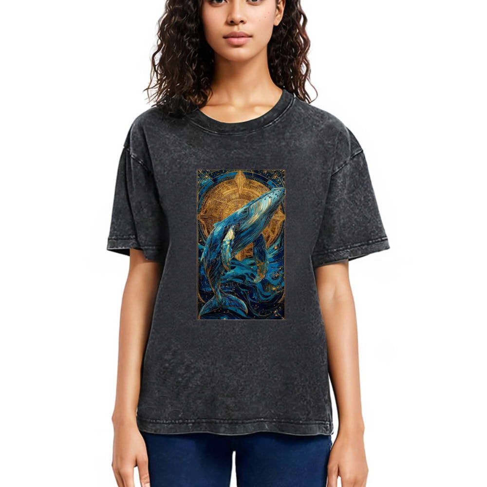 Tokyosol The Celestial Whale: Guardian Of The Stars Washed T-Shirt