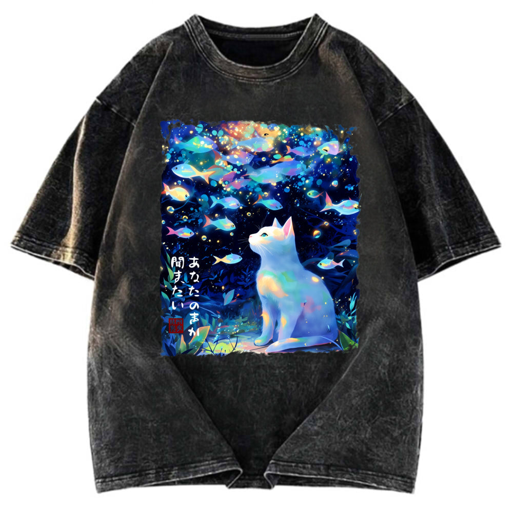 Tokyosol Cat&Fish: I Want to Hear Your Voice Washed T-Shirt