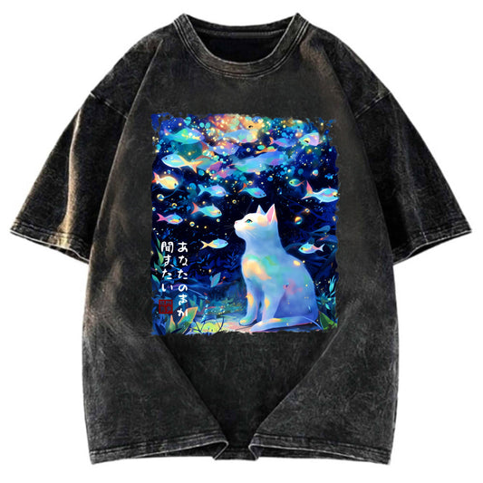 Tokyosol Cat&Fish: I Want to Hear Your Voice Washed T-Shirt