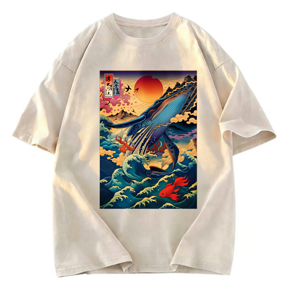Tokyosol Ukiyoe Whale Japan Washed T-Shirt