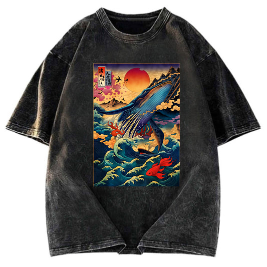 Tokyosol Ukiyoe Whale Japan Washed T-Shirt
