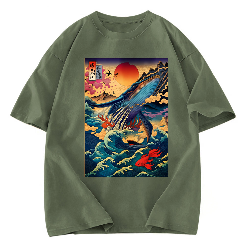 Tokyosol Ukiyoe Whale Japan Washed T-Shirt