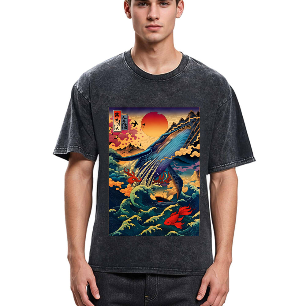 Tokyosol Ukiyoe Whale Japan Washed T-Shirt