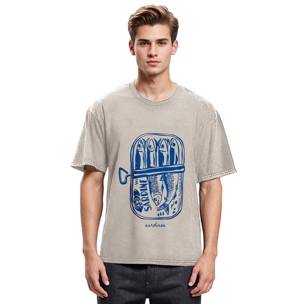 Tokyosol Woodcut Sardines Washed T-Shirt