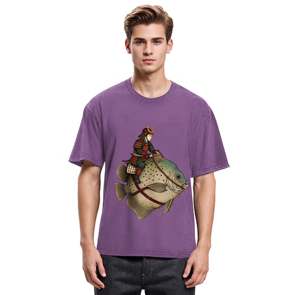 Tokyosol Samurai Riding A Fish Washed T-Shirt
