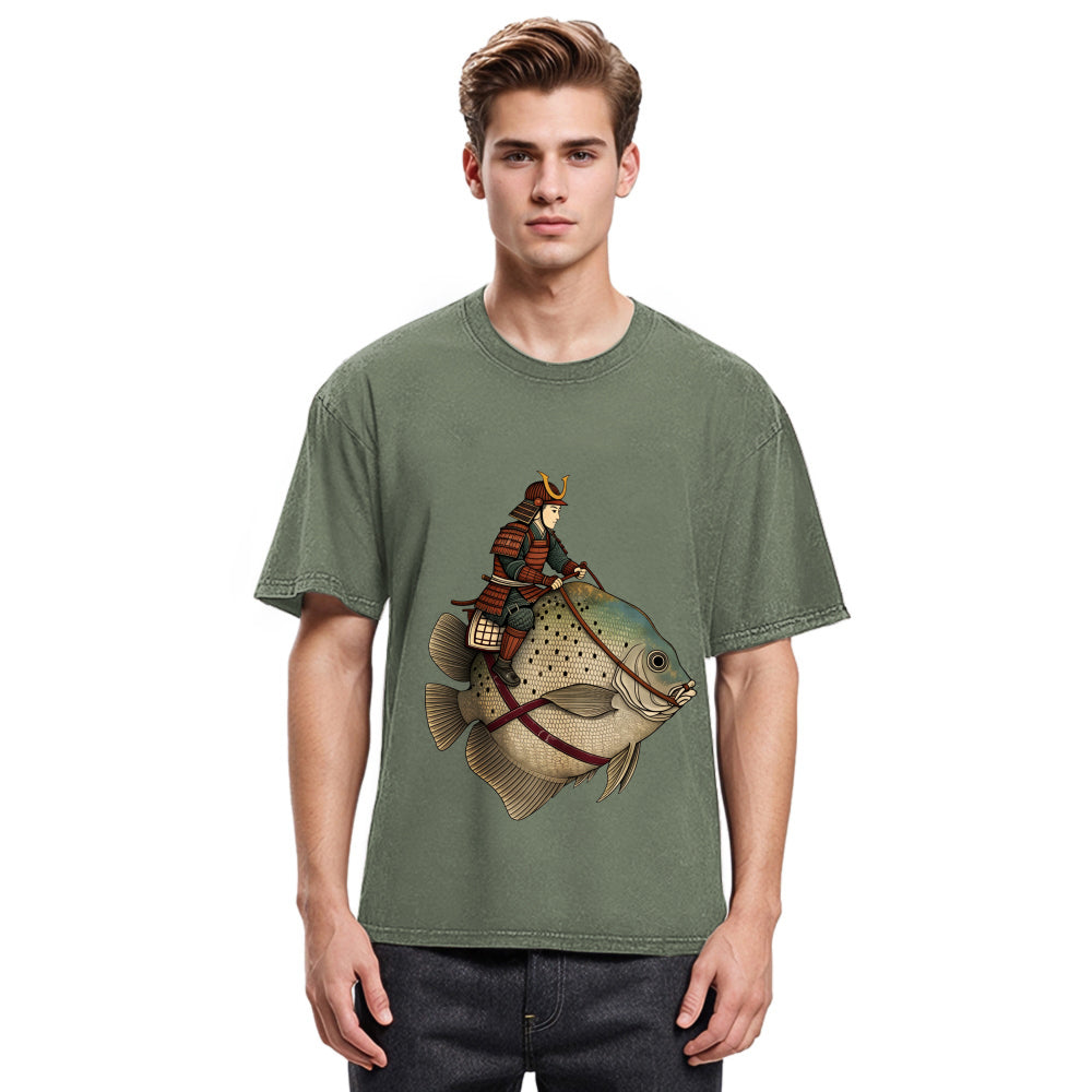 Tokyosol Samurai Riding A Fish Washed T-Shirt