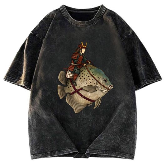 Tokyosol Samurai Riding A Fish Washed T-Shirt