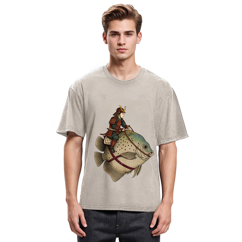 Tokyosol Samurai Riding A Fish Washed T-Shirt