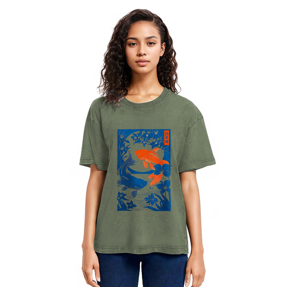 Tokyosol Woodcut Koi Washed T-Shirt