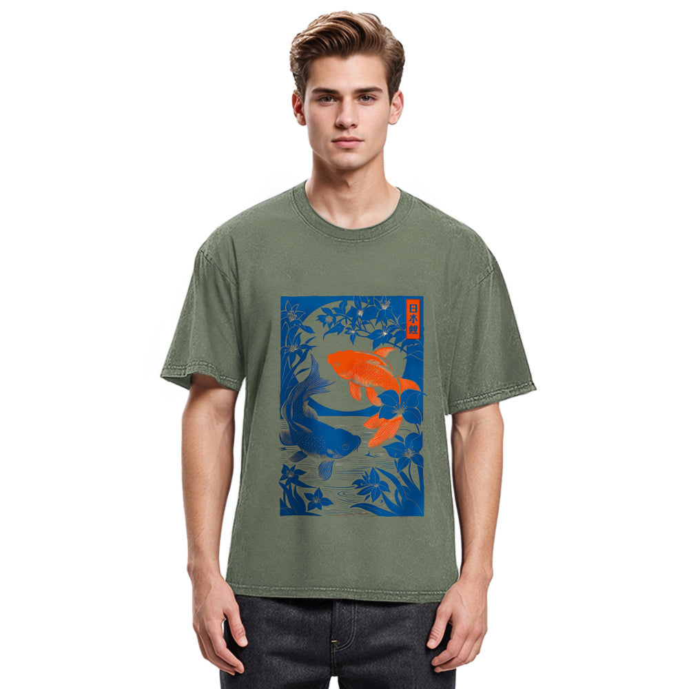 Tokyosol Woodcut Koi Washed T-Shirt