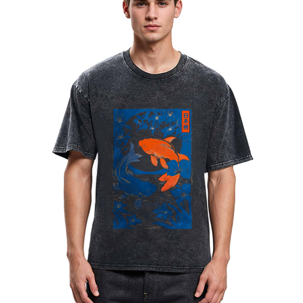 Tokyosol Woodcut Koi Washed T-Shirt