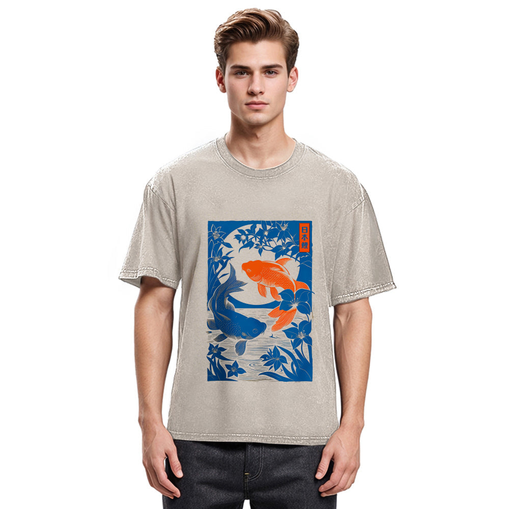 Tokyosol Woodcut Koi Washed T-Shirt