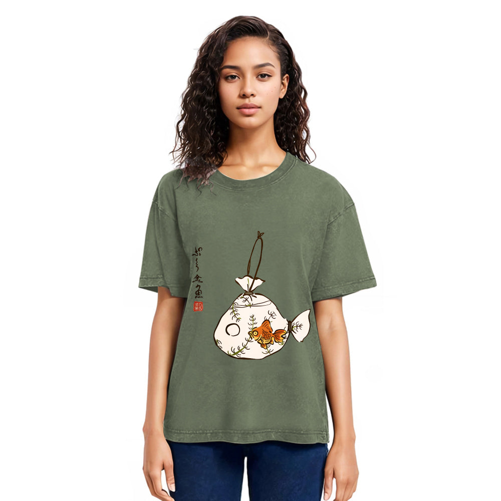 Tokyosol Vintage Carp Painting Washed T-Shirt
