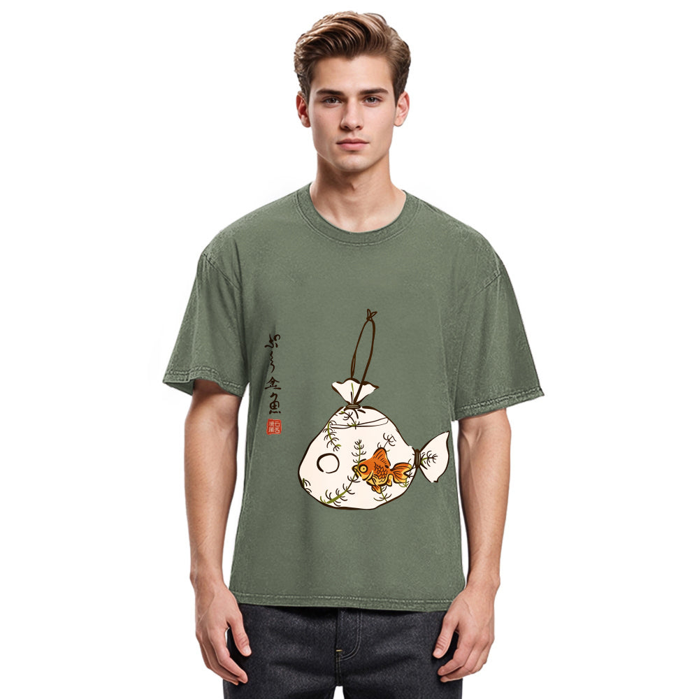 Tokyosol Vintage Carp Painting Washed T-Shirt