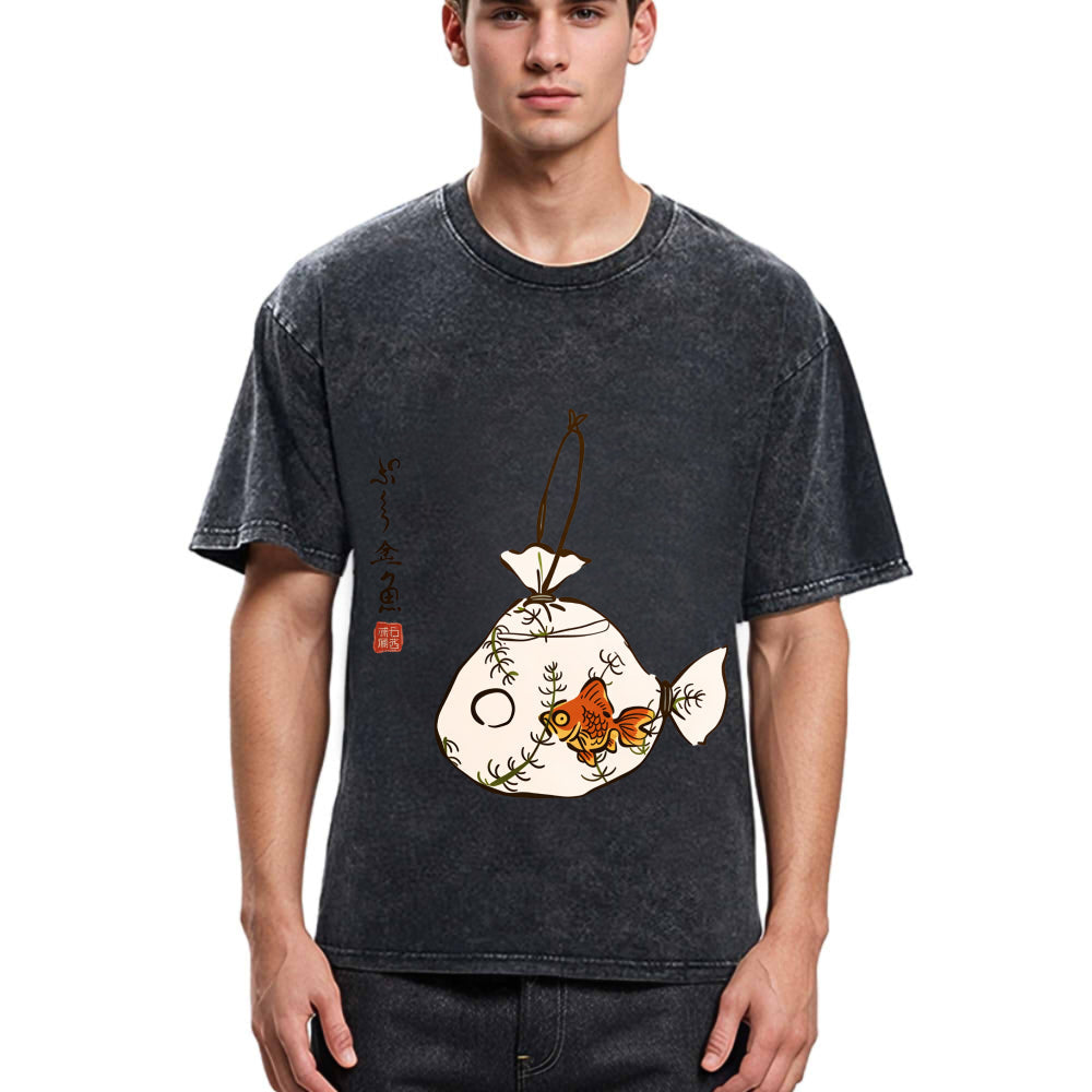 Tokyosol Vintage Carp Painting Washed T-Shirt