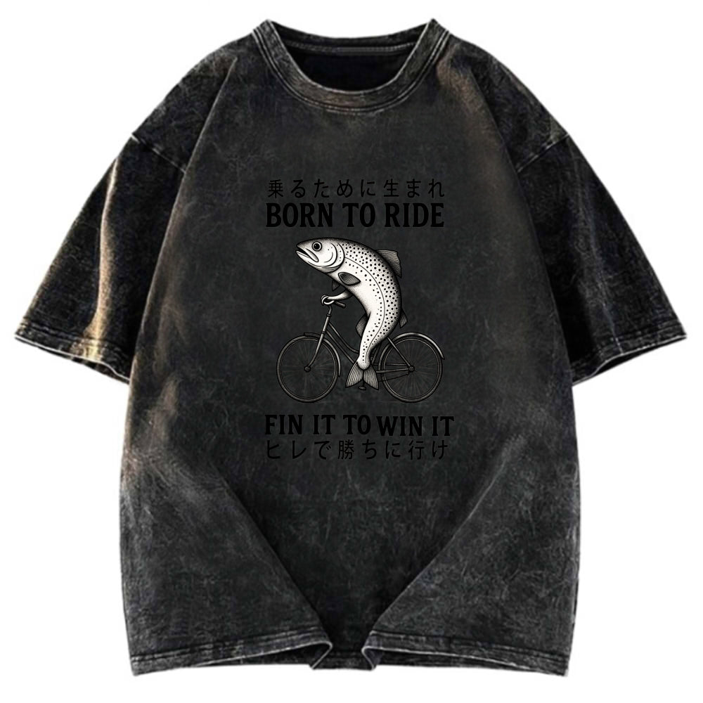 Tokyosol Born To Ride Funny Fish Washed T-Shirt