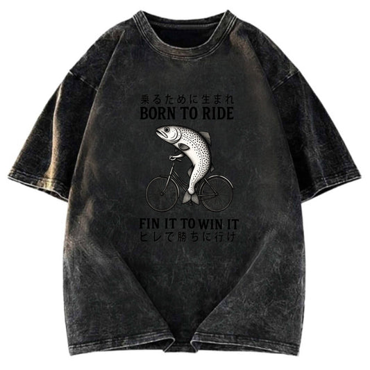Tokyosol Born To Ride Funny Fish Washed T-Shirt