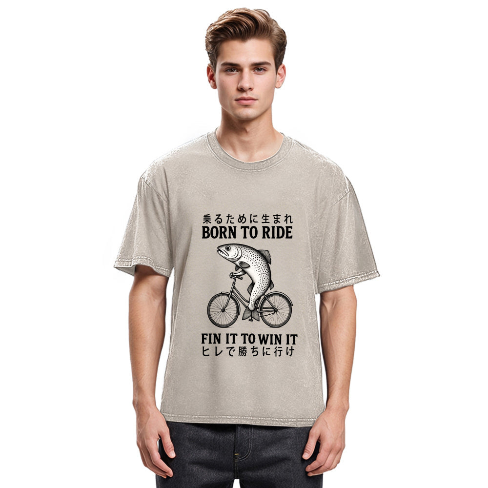 Tokyosol Born To Ride Funny Fish Washed T-Shirt