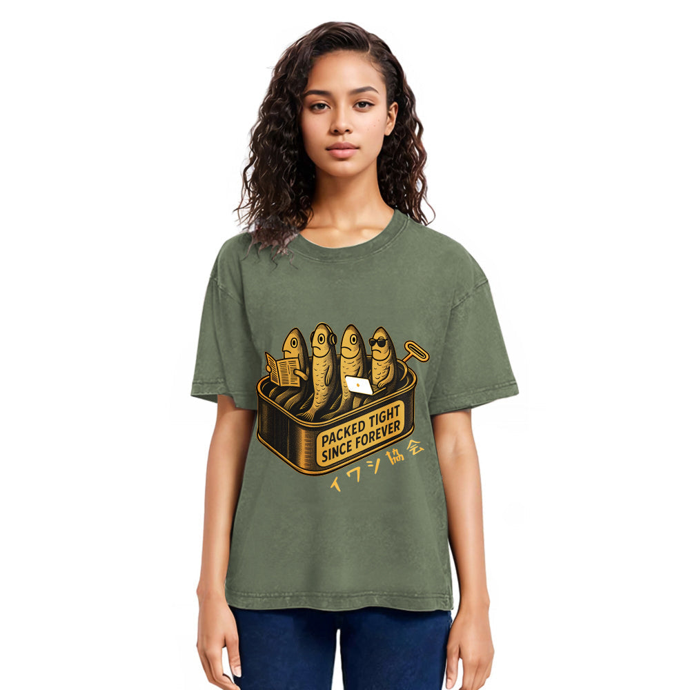 Tokyosol Sardines Office Worker Washed T-Shirt