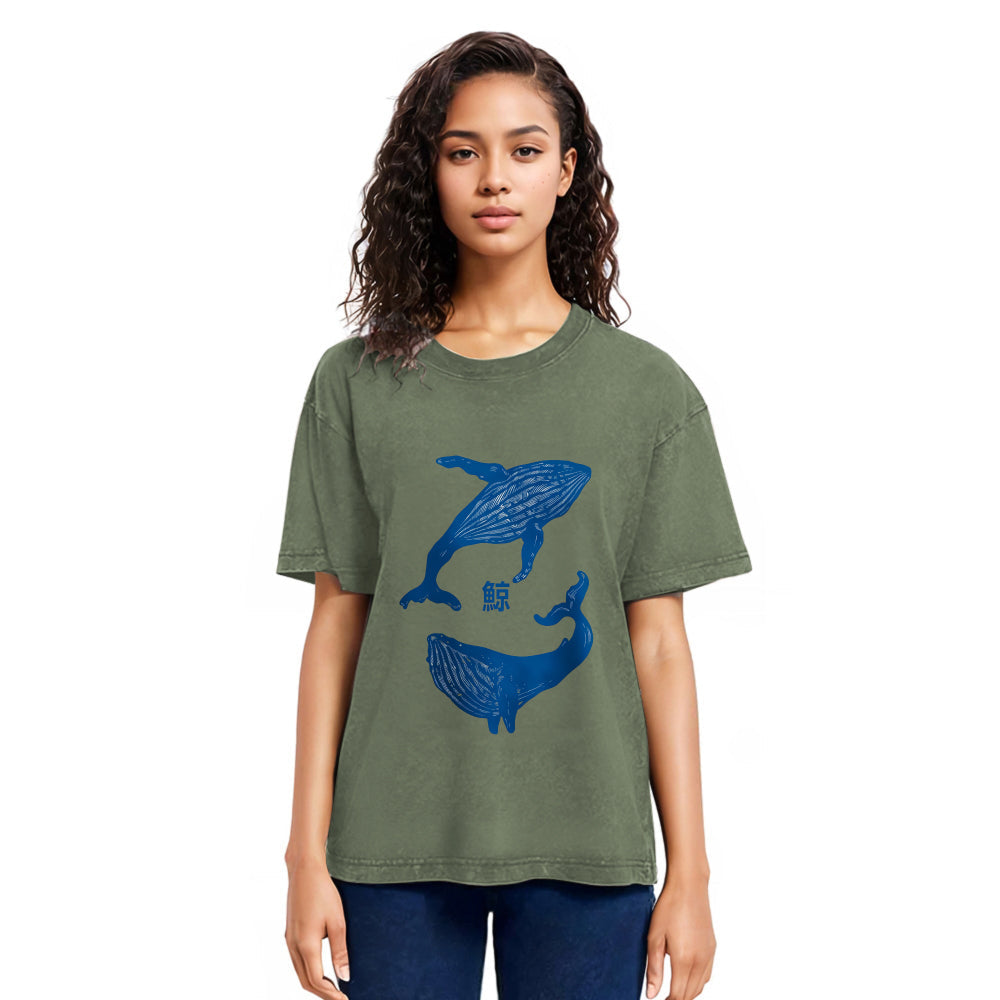 Tokyosol Japanese whale Washed T-Shirt