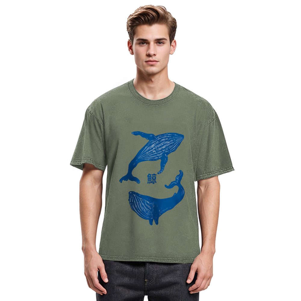 Tokyosol Japanese whale Washed T-Shirt