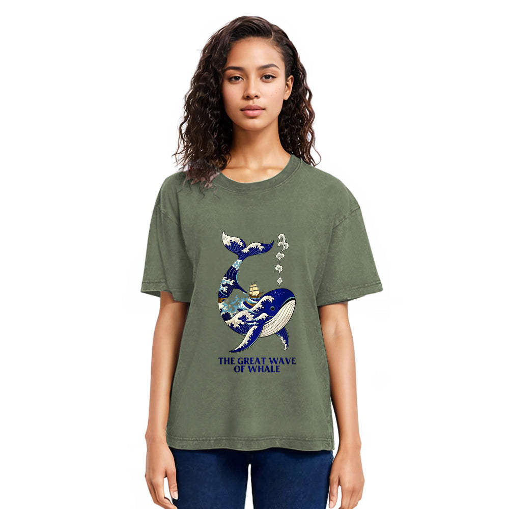 Tokyosol Ukiyoe Wave Whale Washed T-Shirt