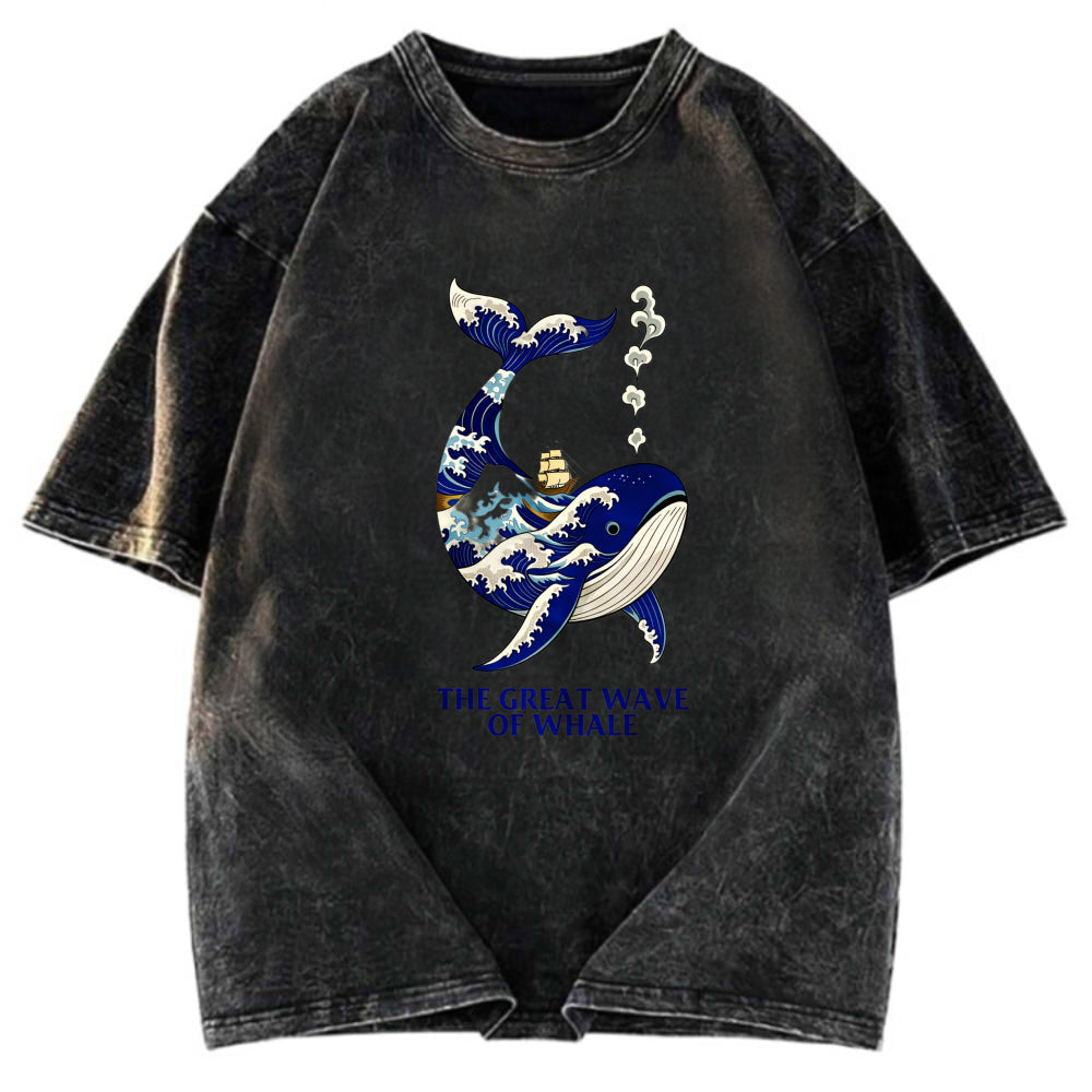 Tokyosol Ukiyoe Wave Whale Washed T-Shirt