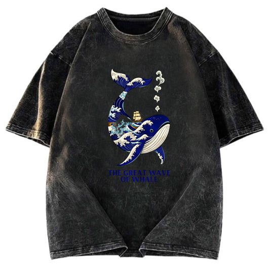 Tokyosol Ukiyoe Wave Whale Washed T-Shirt