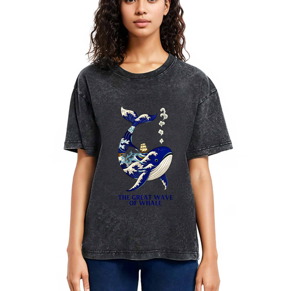 Tokyosol Ukiyoe Wave Whale Washed T-Shirt