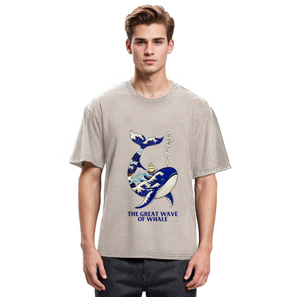 Tokyosol Ukiyoe Wave Whale Washed T-Shirt