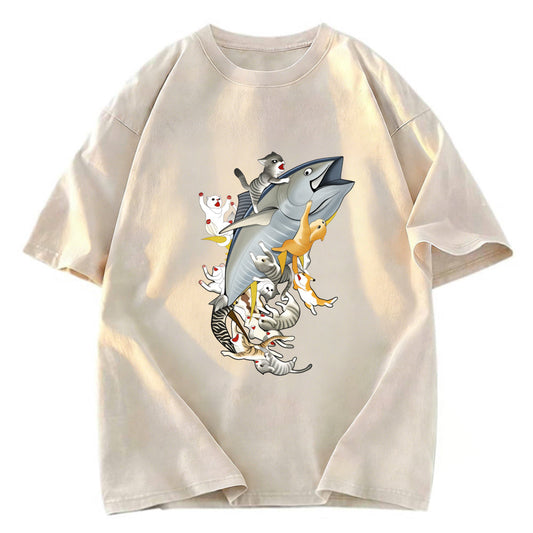 Tokyosol Cats Caught Tuna Washed T-Shirt