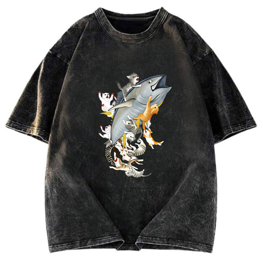 Tokyosol Cats Caught Tuna Washed T-Shirt