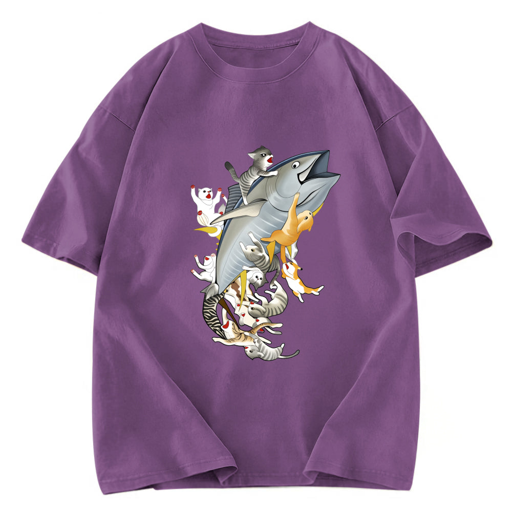 Tokyosol Cats Caught Tuna Washed T-Shirt