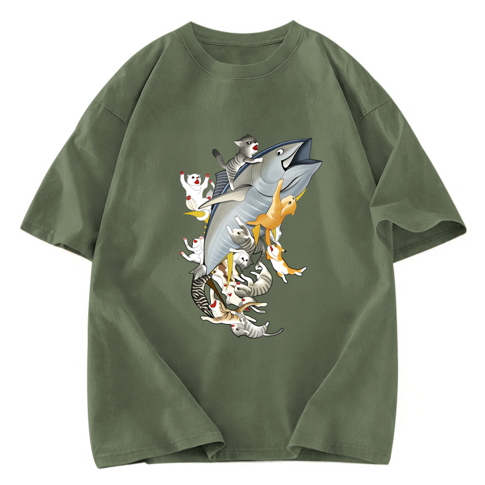 Tokyosol Cats Caught Tuna Washed T-Shirt