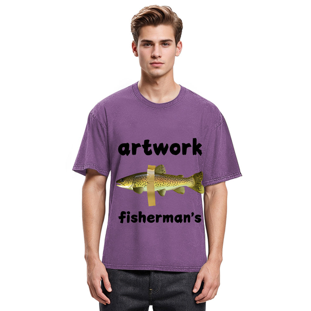 Tokyosol Interesting Fish Art Washed T-Shirt